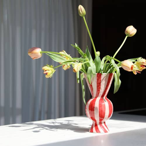 Rhombic Vase ceramic red / Ø 16 x H 29.5 cm - Hand-painted - & klevering - Reds - Sandstone