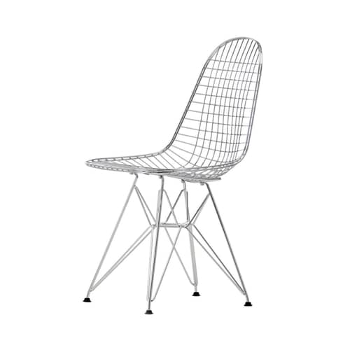 Wire Chair DKR Chair metal silver / By Charles & Ray Eames, 1951 - Vitra - Chromed (Black Furniture glides) - Chromed steel