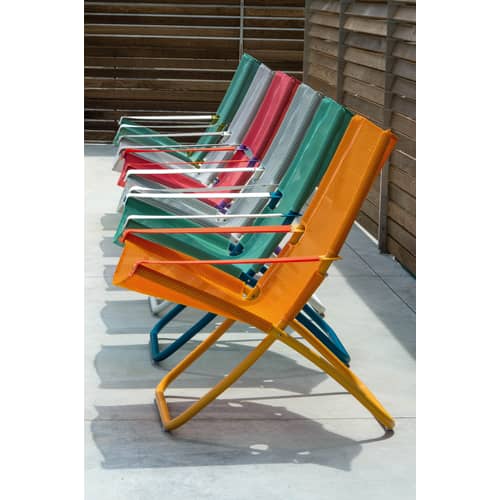 Chaise longue pliable inclinable Snooze tissu blanc métal & tissu blanc / 2 positions - Emu - Glace / Structure blanche - Acier, Tissu