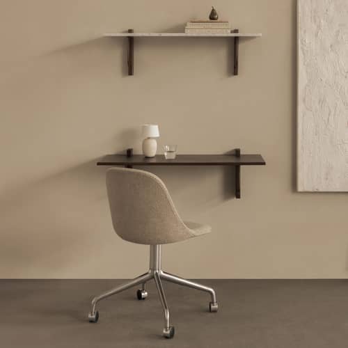 Corbel Shelf stone white / L 100 cm - Audo Copenhagen - White marble - Carrare marble, Dark-stained oak veneered MDF, Steel