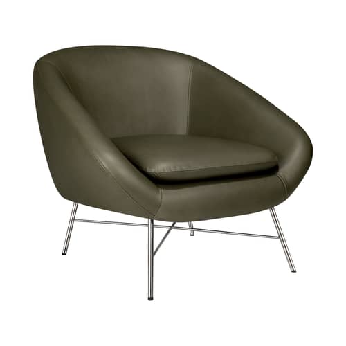 Gepolsterter Sessel Barrow leder grün - Ethnicraft - Grün (Leder) / verchromter Fuß - HR-Schaum, Leder, verchromtes Metall
