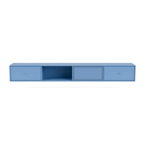 Hängendes TV-Möbel Octave VII holz blau / B 183,6 x T 30 x H 24 cm - MONTANA - Azure 154 - lackierte Holzfaserplatte, Perforierter Stahl