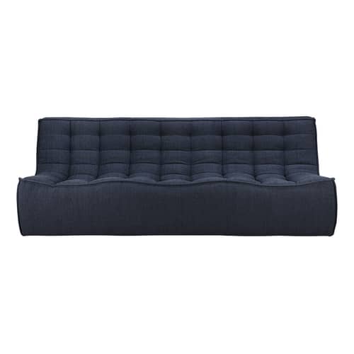 Sofa N701 textil grau / 3-Sitzer - L 210 cm / Stoff - Ethnicraft - Graphitgrau - Holz, Recycelte Baumwolle, Schaumstoff