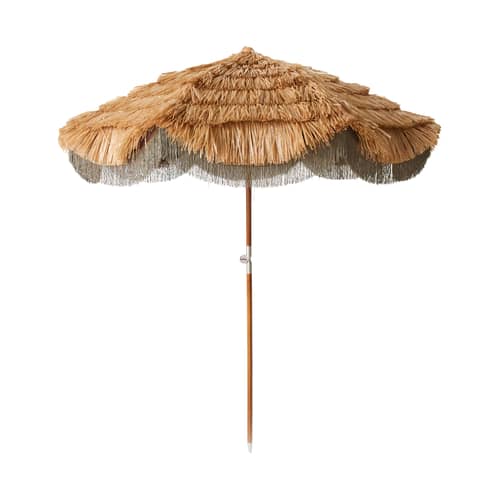 Ombrellone Serengeti fibre beige / Ø 192 cm - HK LIVING - Rafia naturale - Legno, Poliestere, Rafia sintetica