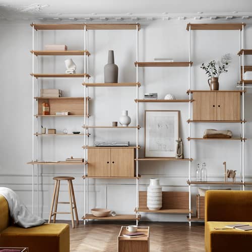 Regal Shelving System – s.115.2.C holz natur / B 162 x H 115 x Prof. 35 cm - MOEBE - Eiche natur / Weiß - MDF Eichenfurnier, Stahl