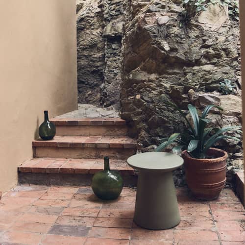 Table d\'appoint Earthenware Medium céramique vert / Ø 40 x H 43 cm - HK LIVING - Vert kaki - Grès émaillé