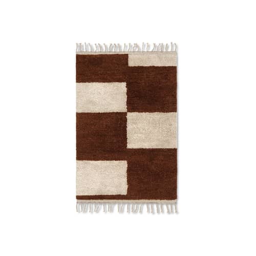 Teppich Mara Small textil braun / 80 x 120 cm - Handgeknüpfte Wolle - Ferm Living - Ziegel / Naturweiß - Baumwolle, Wolle