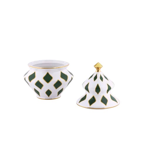 Boîte à bonbons Delight céramique vert / Décoré à la main - Ø 15,5 x H 22 cm - Alessi - Vert & or - Porcelaine