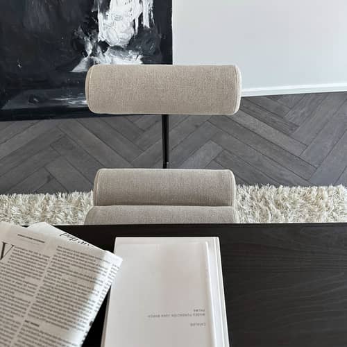 Chaise rembourrée Hiro tissu beige - 101 COPENHAGEN - Lin beige / Noir - Acier thermolaqué, Lin, Mousse
