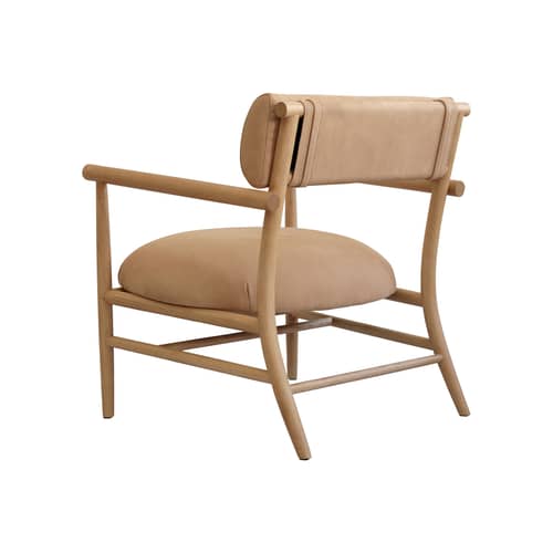 Fauteuil lounge Nama - 101 COPENHAGEN - Nude (cuir nubuck) / Chêne naturel - Chêne massif, Cuir Nubuck, Mousse