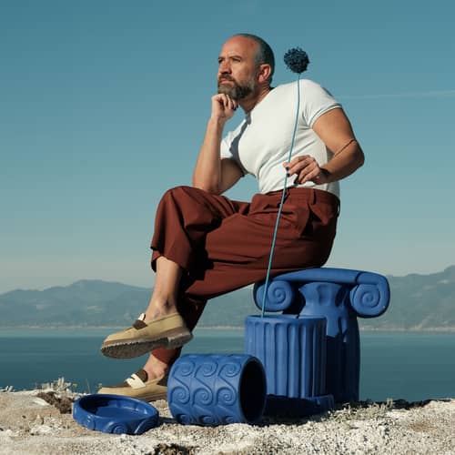 Magna Graecia - Onda Flowerpot ceramic blue / With saucer - Ø 24 x H 23 cm - Terracotta - Seletti - Cobalt blue - Terracotta
