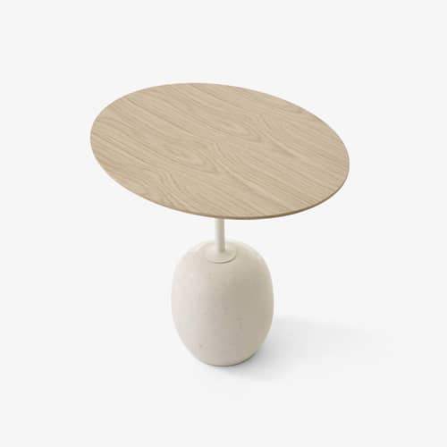 Guéridon Lato LN9 marbre bois naturel / Marbre & bois - 50 x 40 x H 45 cm - &tradition - Plateau chêne / Marbre crème - Acier laqué, Contreplaqué de chêne, Marbre