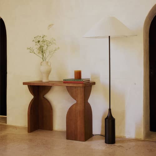 Lampadaire Kensington tissu beige / Ø 71 cm - NV GALLERY - Lin ivoire / Laiton antique - Fer, Lin