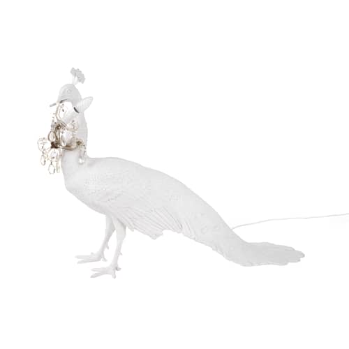 Lampe à poser Peacock / Résine - Lampe en forme de paon / L 100 x H 69 cm - Seletti - Blanc & or - Résine
