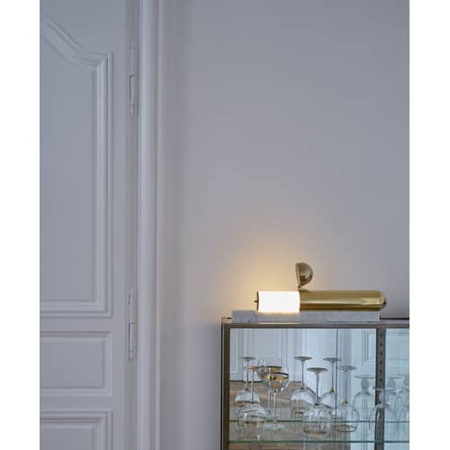 Lampe de table ISP LED métal marbre blanc or / Marbre & laiton - L 52 cm - DCW éditions - Marbre blanc / Laiton - Laiton poli, Marbre