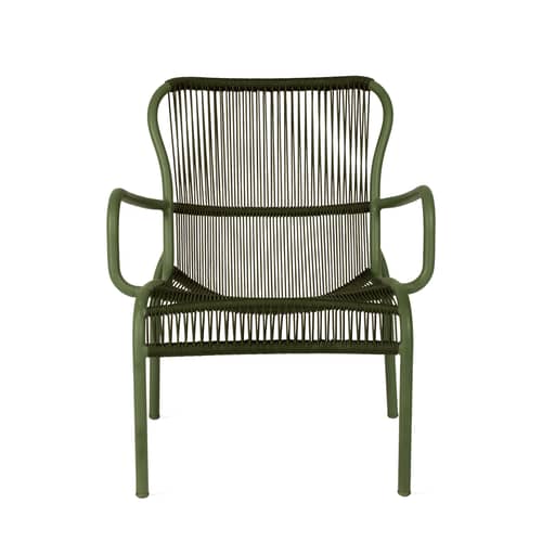 Poltrona bassa Loop Lounge materiale plastico tessuto verde / impilabile - Cordura polipropilene tessuta manualmente - Vincent Sheppard - Verde - Alluminio termolaccato, Corda in polipropilene