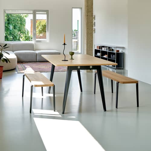 New Modern Rectangular table wood white / 160 x 95 cm - Eco-certified Oak / 6 to 8 people - TIPTOE - Oak / Cream white Base, legs - Powder coated steel, Solid fir with oak veneer