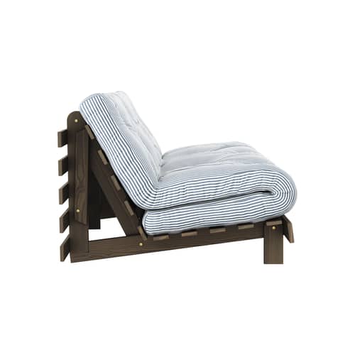 Divano convertibile Roots legno blu / L 160 cm - 3 posizioni / Struttura marrone - KARUP DESIGN - Graffiato blu 611 / Legno Marrone - Espanso, Fibre riciclate miste, Pino massello certificato FSC laccato, Tessuto