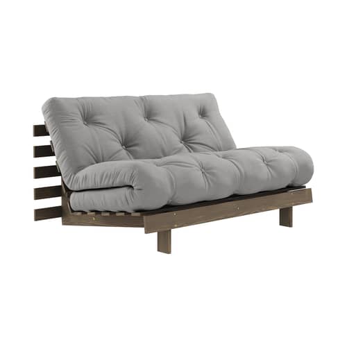 Schlafcouch Roots holz grau / B 140 cm - 3 Positionen / Struktur Braun - KARUP DESIGN - Grau 746 / Grauholz Braun - FSC-zertifizierte, lackierte Massivkiefer, Gewebe, Recycelte Mischfasern, Schaumstoff