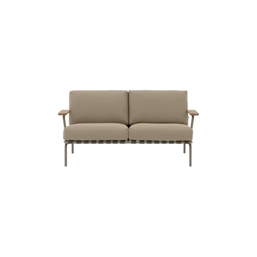 Gartensofa 2-Sitzer Settle textil beige / 152,5 cm - Muuto - Taupe / Stoff Beige (Ribbed Weave 5) - , Mahagoni, Polyester-Gurtband, Schaumstoff, Stahl