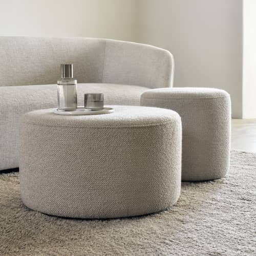 Sitzkissen Barrow textil weiß beige / Ø 60 cm - Ethnicraft - Naturweiß - Gewebe, High Density-Schaum, Holz