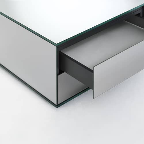 Table basse Ollie verre transparent / 120 x 120 cm - 2 tiroirs - Glas Italia - Transarent / Miroir - Miroir, Verre trempé extra-clair