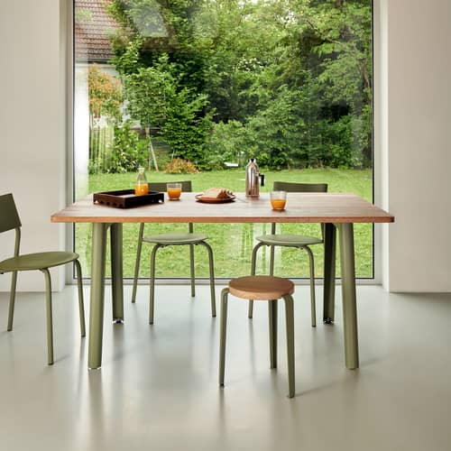 Table rectangulaire New Modern / 160 x 95 cm - Chêne éco-certifié / 6 à 8 personnes - TIPTOE - Chêne / Pieds blanc crème - Acier thermolaqué, Sapin massif plaqué chêne