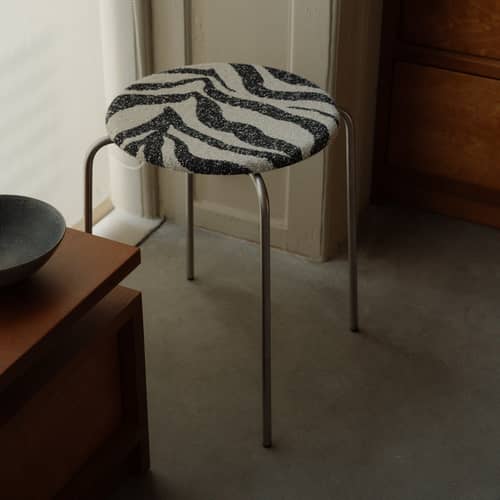 Tabouret Petit Rond INDOOR métal / Assise tissu zèbe - Frama  - Acier brossé / Tissu zèbre - Acier inoxydable brossé, Tissu