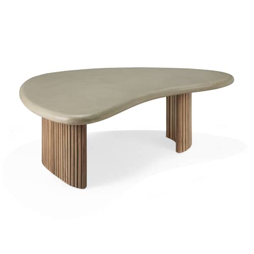 Tavolino Boomerang Outdoor pietra grigio / 90 x 61 x H 29 cm - Cemento e teak riciclato - Ethnicraft - 90 x 61 x H 29 / Grigio chiaro - Calcestruzzo, Teak riciclato