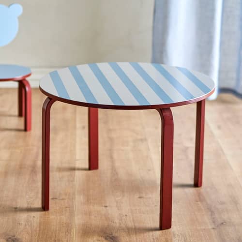 Tavolo bimbi Liova legno blu / Ø 65 x H 45 cm - Bloomingville - Graffiato blu / rosso mattone - Compensato, MDF
