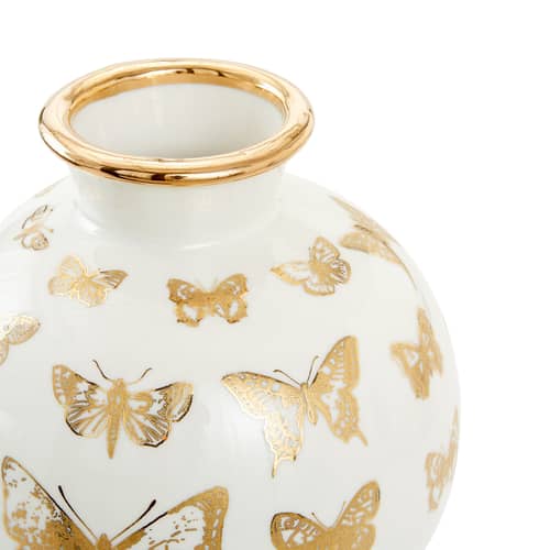 Vase Botanist Butterfly céramique blanc or / Ø 20 x H 23 cm - Jonathan Adler - Papillons / Blanc & or - Porcelaine