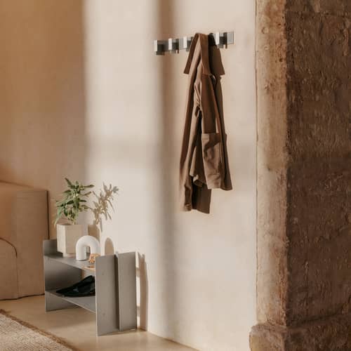 Lager Wall coat rack metal silver / L 71 cm - 5 hooks - Ferm Living - Brushed aluminium - Brushed aluminium
