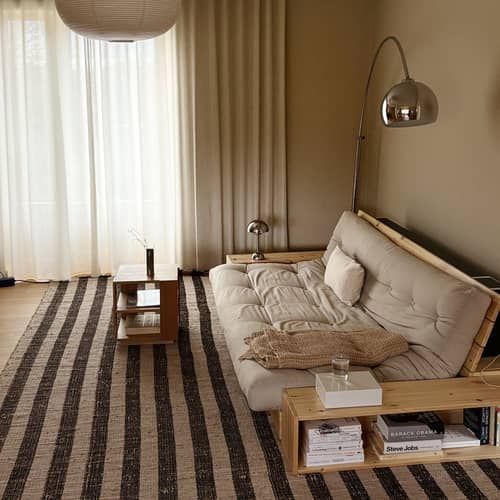 Divano convertibile Base legno beige / L 196 cm - 3 posti - KARUP DESIGN - Beige 747 (tessuto di cotone) / Pino Chiaro - Espanso, Fibre riciclate miste, Pino massello certificato FSC, Tessuto poliestere