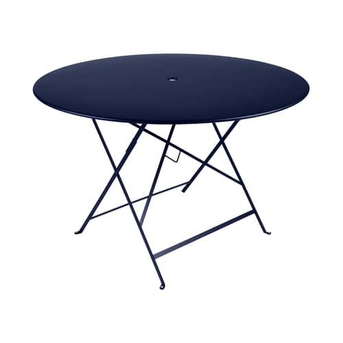 Tavolo pieghevole Bistro metallo blu / Ø 117 cm - Foro per parasole - Fermob - Blu abisso - Acciaio verniciato
