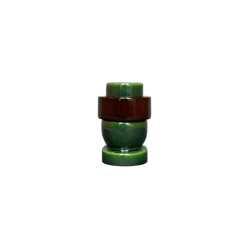 Bougeoir Ador Small céramique vert / H 10 cm - RED Edition - Vert / Bois foncé - Bois teinté, Céramique émaillée