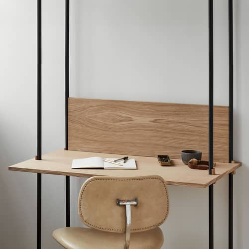 Bureau Shelving System – s.200.1.D / L 85 x H 200 x Prof. 52 / 35 cm - MOEBE - Chêne naturel / Noir - Acier, MDF placage chêne