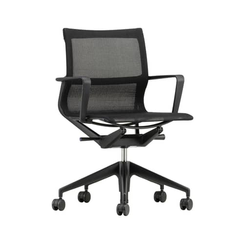 Fauteuil à roulettes Physix / Tissu résille - Vitra - Noir (tissu TrioKnit) / Structure noire - Aluminium, Polyamide, Tissu résille