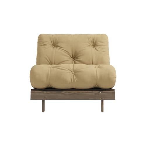 Fauteuil convertible Roots / Dormeuse & lit d\'appoint - 3 positions / Structure marron - KARUP DESIGN - Beige doré 758 / Bois marron - Fibres recyclées mélangées, Mousse, Pin massif certifié FSC laqué, Tissu