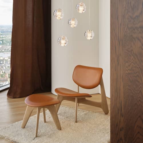 Pouf Slab Ottoman cuir marron - Tom Dixon - Cuir Cognac / Structure chêne naturel - Chêne massif, Cuir, Mousse
