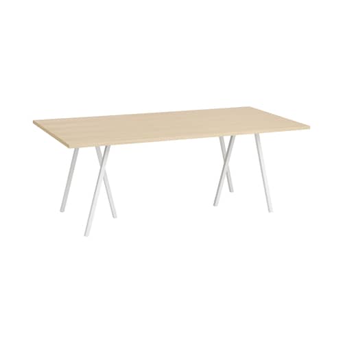 Loop Rectangular table natural wood / 200 x 92.5 cm - Hay - Natural oak / White legs - Oak veneer, Powder coated steel