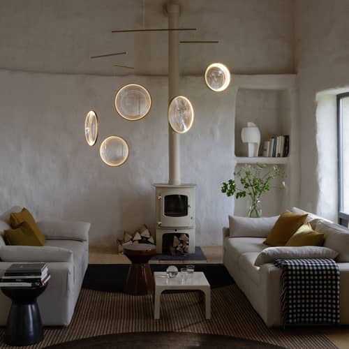 Suspension Focus X5 or / LED - L 160 x H 131 cm - DCW éditions - Or - Aluminium, PMMA