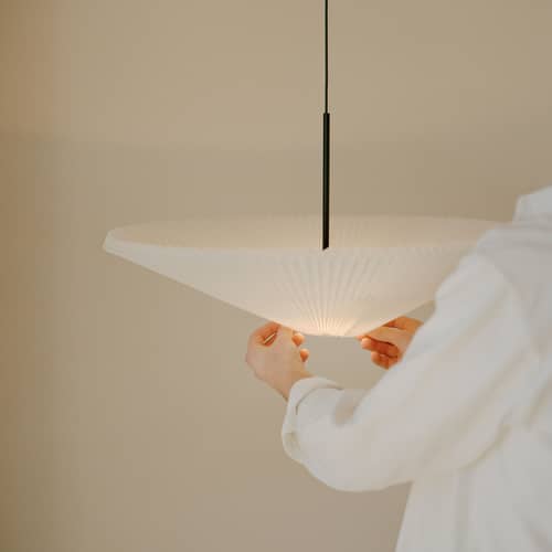 Suspension Nebra Small tissu blanc / LED - Abat-jour ajustable Ø 40 à 75 cm / Seconde vie - NEW WORKS - Ø 40 cm / Blanc - Acier, Aluminium, Tyvek