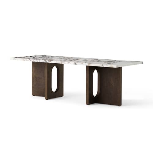 Table basse Androgyne Lounge Wood marbre beige bois naturel / 120 x 45 x H 37,8 cm - Base bois - Audo Copenhagen - Marbre Calcatta viola / Pied chêne foncé - Marbre Calacatta Viola, MDF plaqué chêne teinté