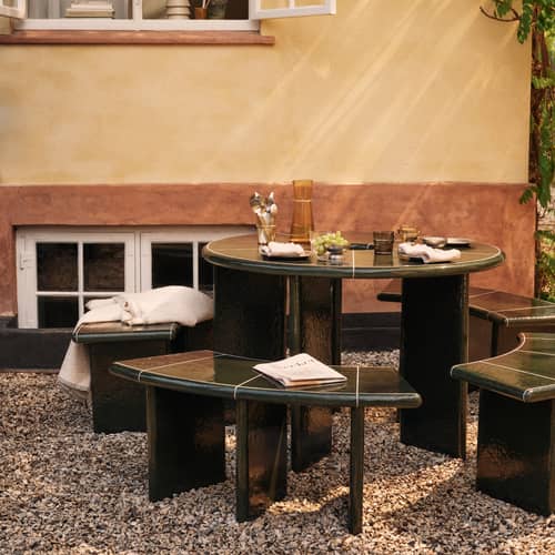 Tavolo rotondo Deya pietra verde / Ø 120 - Cemento smaltato - Ferm Living - Verde scuro - Calcestruzzo rinforzato con fibre di vetro