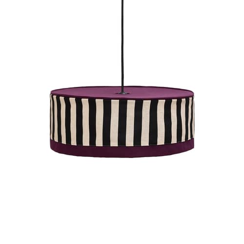 Abat-jour Paul tissu noir / Ø 50 x H 18 cm - NOBODINOZ - Rayé noir & sable - Coton biologique, Fer