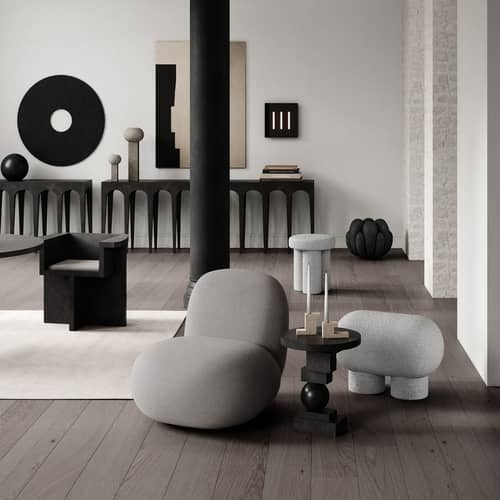 Pouf Big Foot tessuto bianco / Tessuto bouclé - 101 COPENHAGEN - Bianco (tessuto bouclé) - Espanso, Legno, Tessuto bouclé
