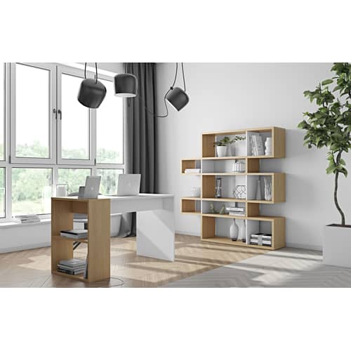 Sydney Bookcase natural wood / L 156 x H 160 cm - POP UP HOME - Oak & white - Chipboard, MDF
