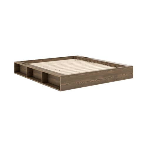 Doppelbett Ziggy holz braun / Für Matratze 160 x 200 cm - Integrierte Ablagen - KARUP - Holz Braun - FSC-zertifizierte, lackierte Massivkiefer