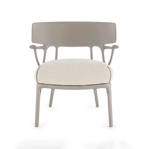 Fauteuil rembourré A.I. Lounge / Conçu par intelligence artificielle - Recyclé - Kartell - Gris / coussin blanc (tissu bouclé) - Mousse polyuréthane, Technopolymère thermoplastique recyclé, Tissu