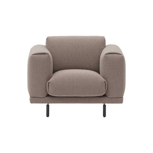 Fauteuil rembourré Rest tissu beige - Muuto - Beige (Tissu Heart 6) / Pied noir - Contreplaqué, Mousse, Tissu